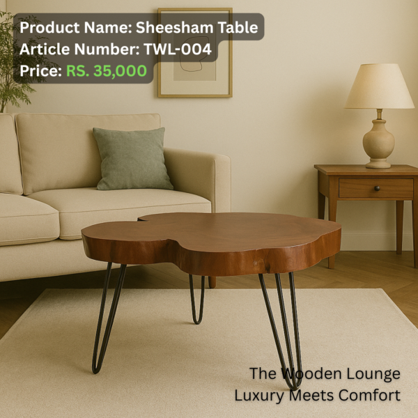 Sheesham Table with Large Brass Vase
