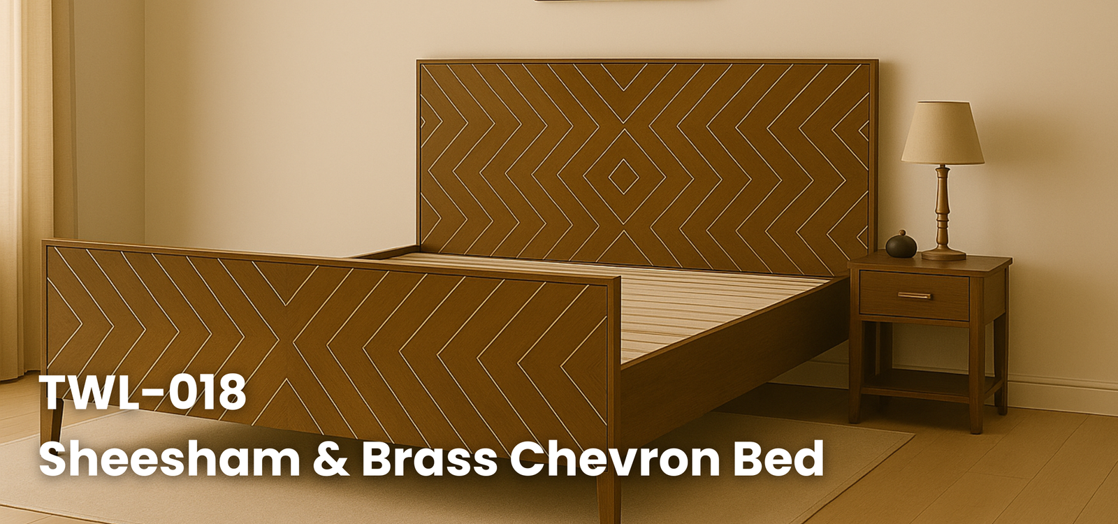 Sheesham & Brass Chevron Bed – Handcrafted Luxury | 100% Solid Wood